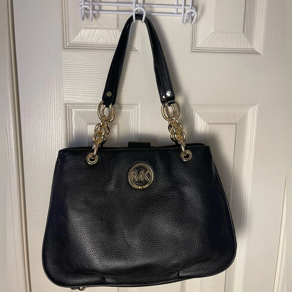 Michael Kors Fulton Chain Tote Black Leather Bag